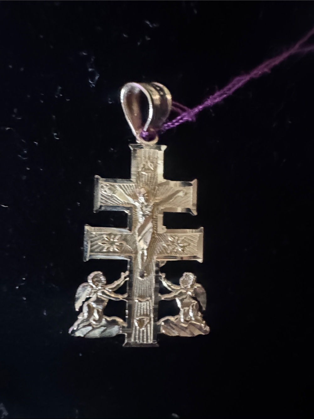14K Gold - Gold-Tone Double Cross Pendant Necklace - Religious Charm